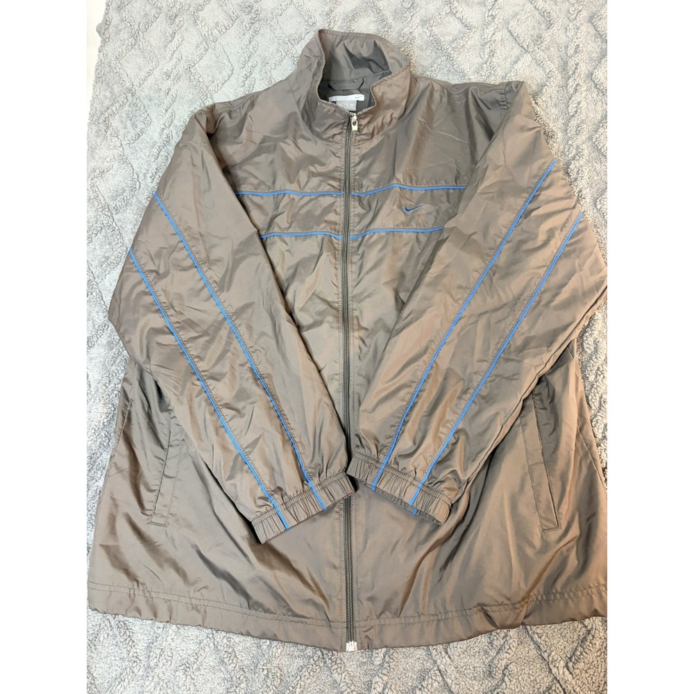 Vintage Nike Jacket Men 2XL Grey Solid Full Zip Windbreaker Y2K 2000s *